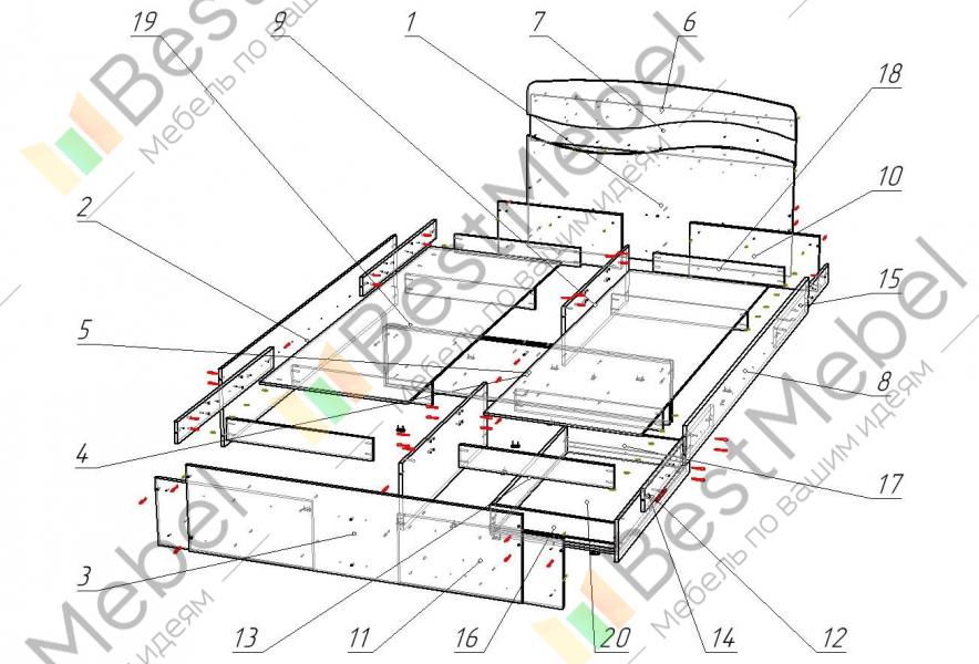 Схема сборки кровать соренто