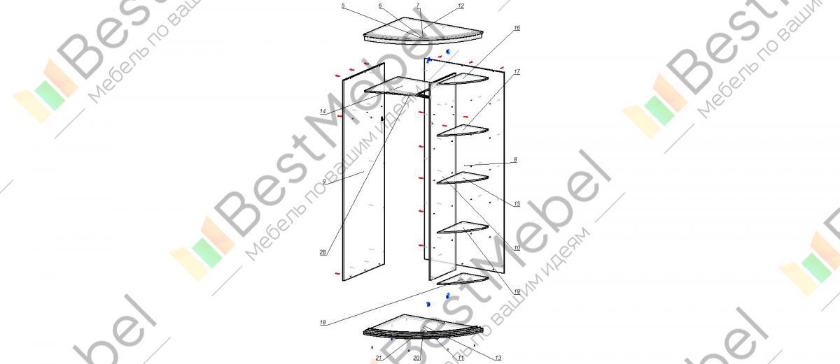 Радиусный шкаф купе схема