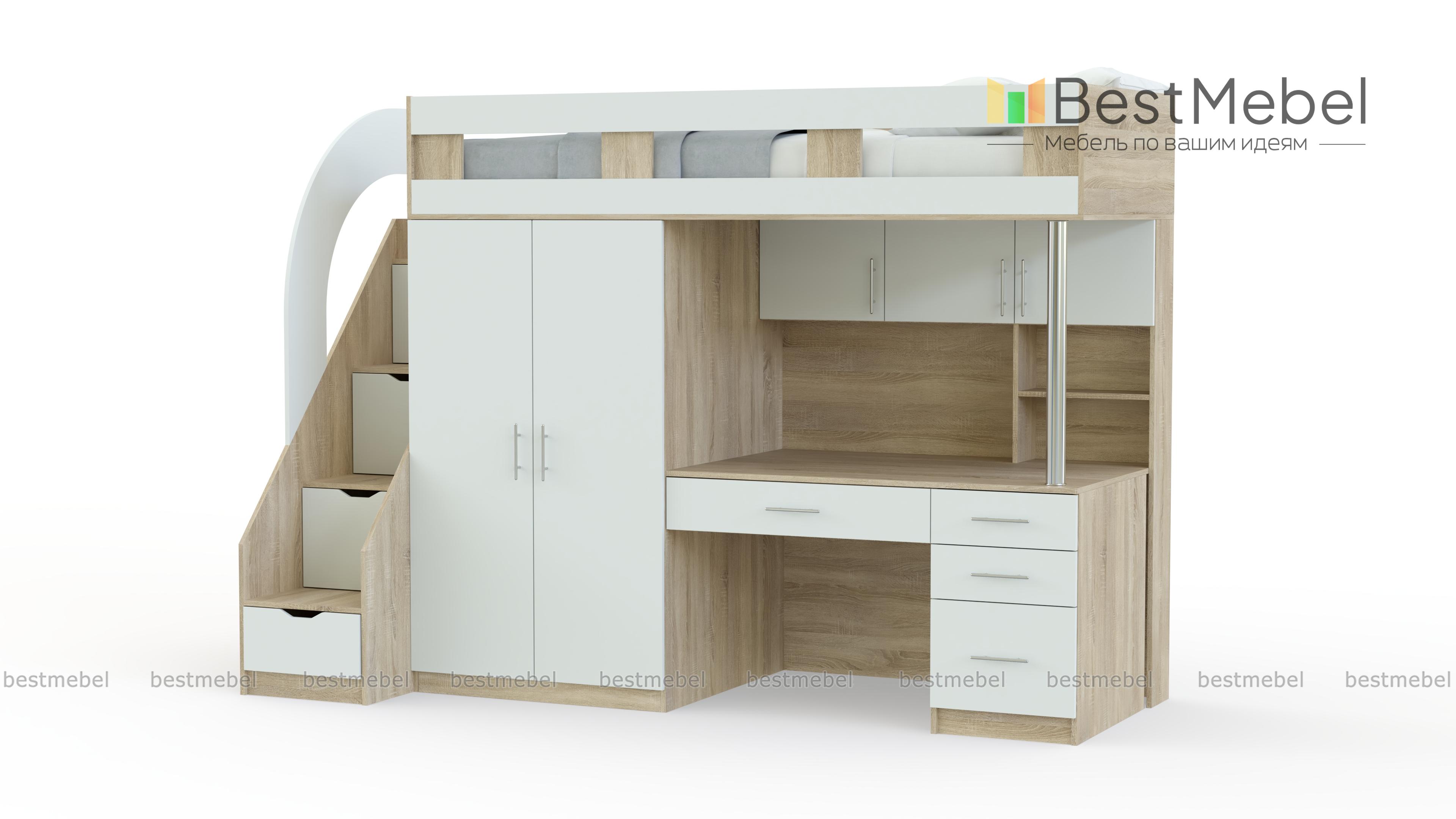 Кровать-чердак с рабочей зоной Мираж 5 BMS - Фото