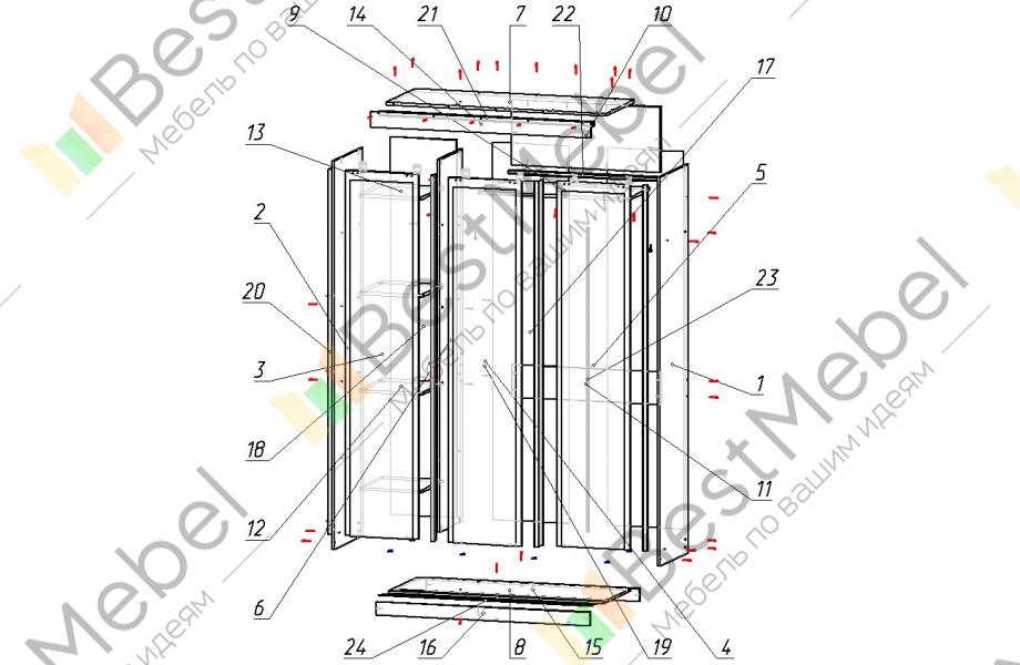 Шкаф софия 3 х дверный с зеркалом схема сборки